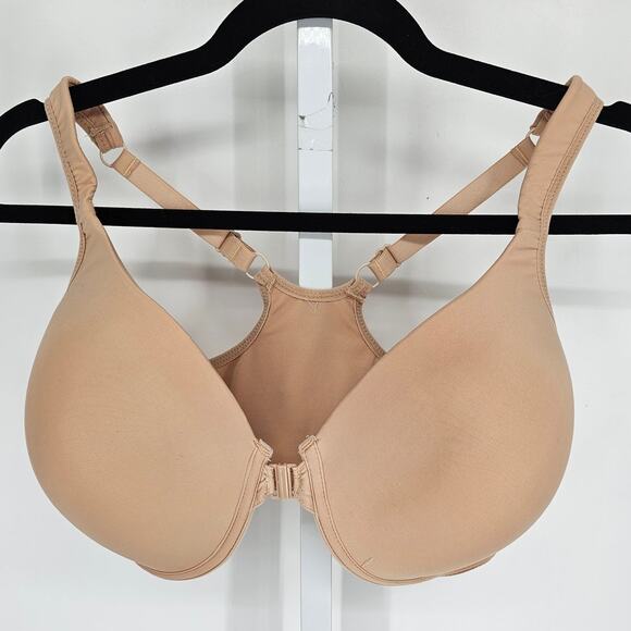 Womens Sz 42D Front Clasp T Shirt Bra Lightly Lined Solid beige - Picture 1 of 4